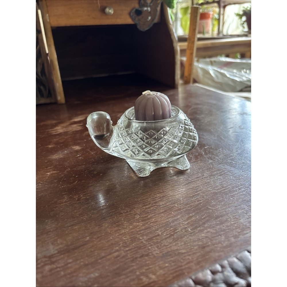 Vintage Avon Turtle Glass Candle Holder Trinket Dish Cutesy Fairycore Decor